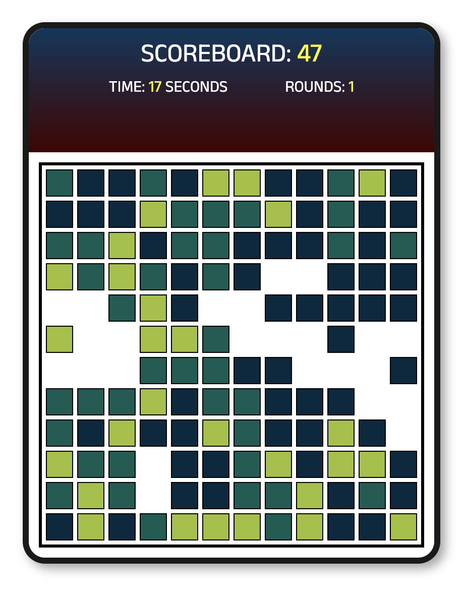 A game console dislaying a disappearing squares game